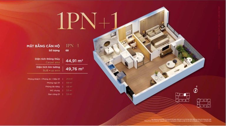 Căn hộ 1 phòng ngủ +1 BV Dimoand Hill Thái Nguyên