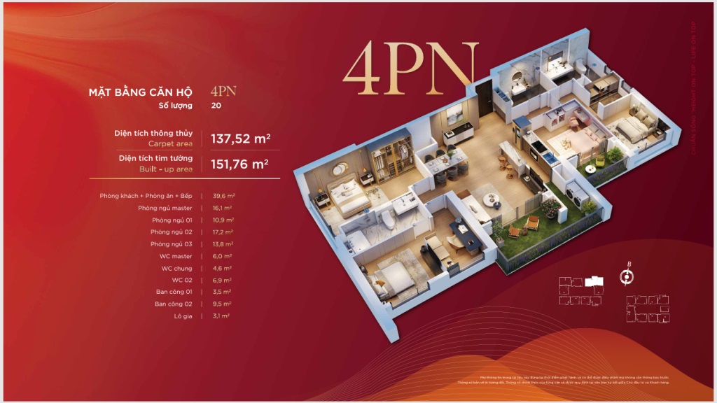 Căn hộ 4 phòng ngủ Diamond Hill Thái Nguyên